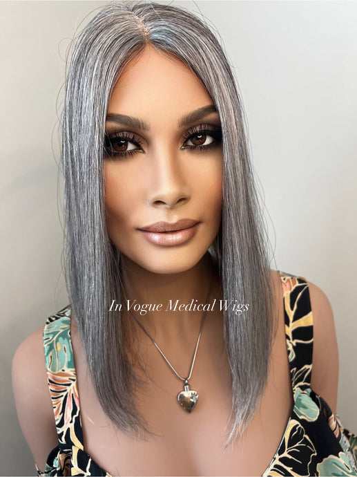 Topper 8x8 Authentic Gray Mono Topper European Hair